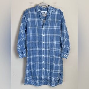 Frank & Eileen Hunter Shirt Dress Linen EUC Blue White Plaid XS
